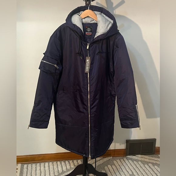 Imperious Other - NWT 2XL Men’s IMPERIOUS Navy Blue Long Hooded Nylon Quilted Winter Coat